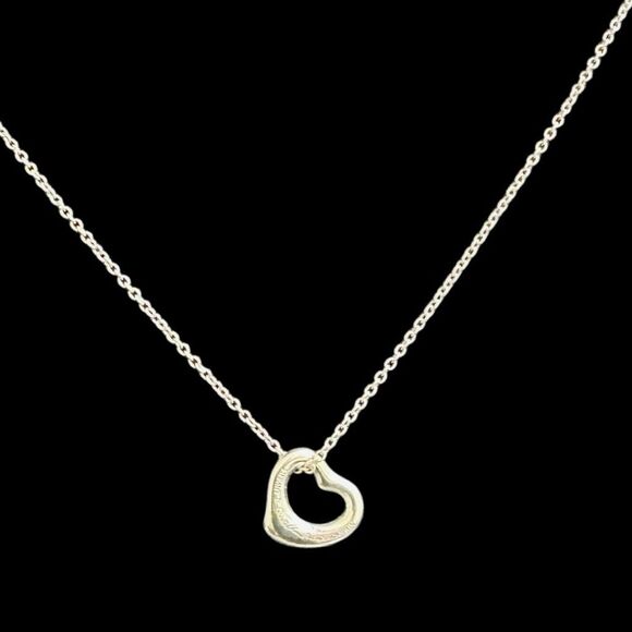TIFFANY & CO. Open Heart Pendant Necklace Elsa Peretti Sterling Silver 925 T & C - Picture 1 of 6